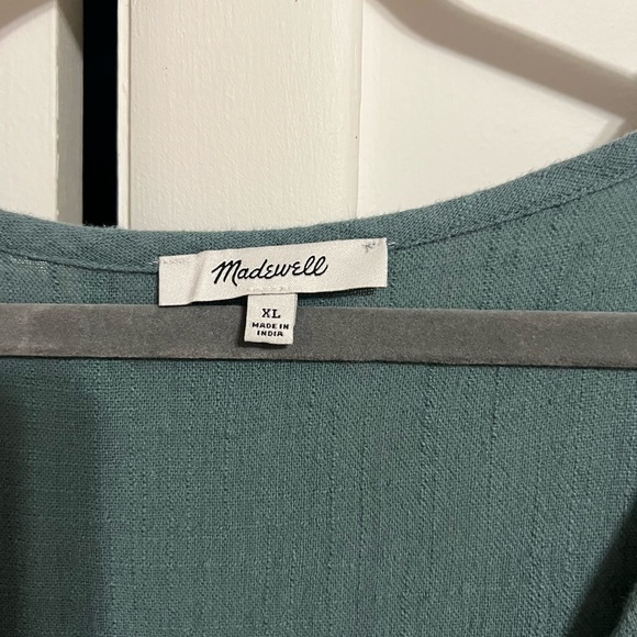 Madewell teal wrap front puff sleeve cotton dress - Picture 4 of 5